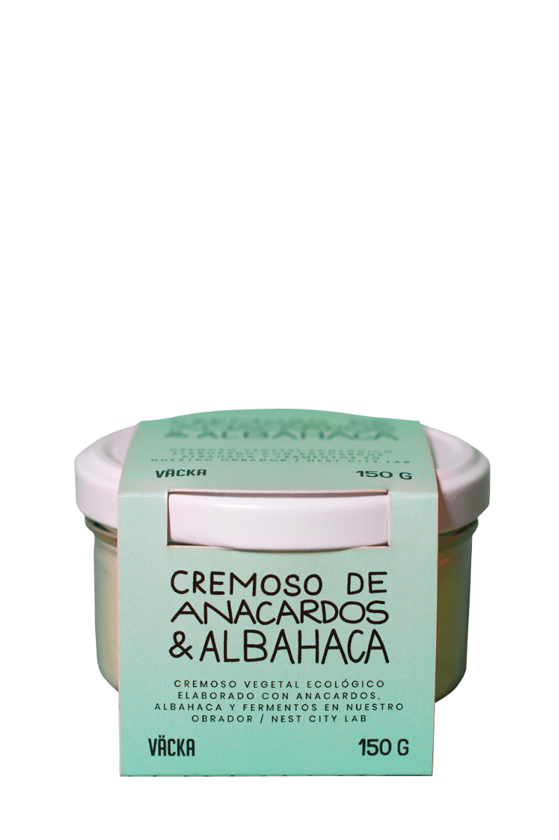 Queso cremoso de anacardos & albahaca 0,15 Kg en vidrio retornable - VÄCKA - Re-pot market