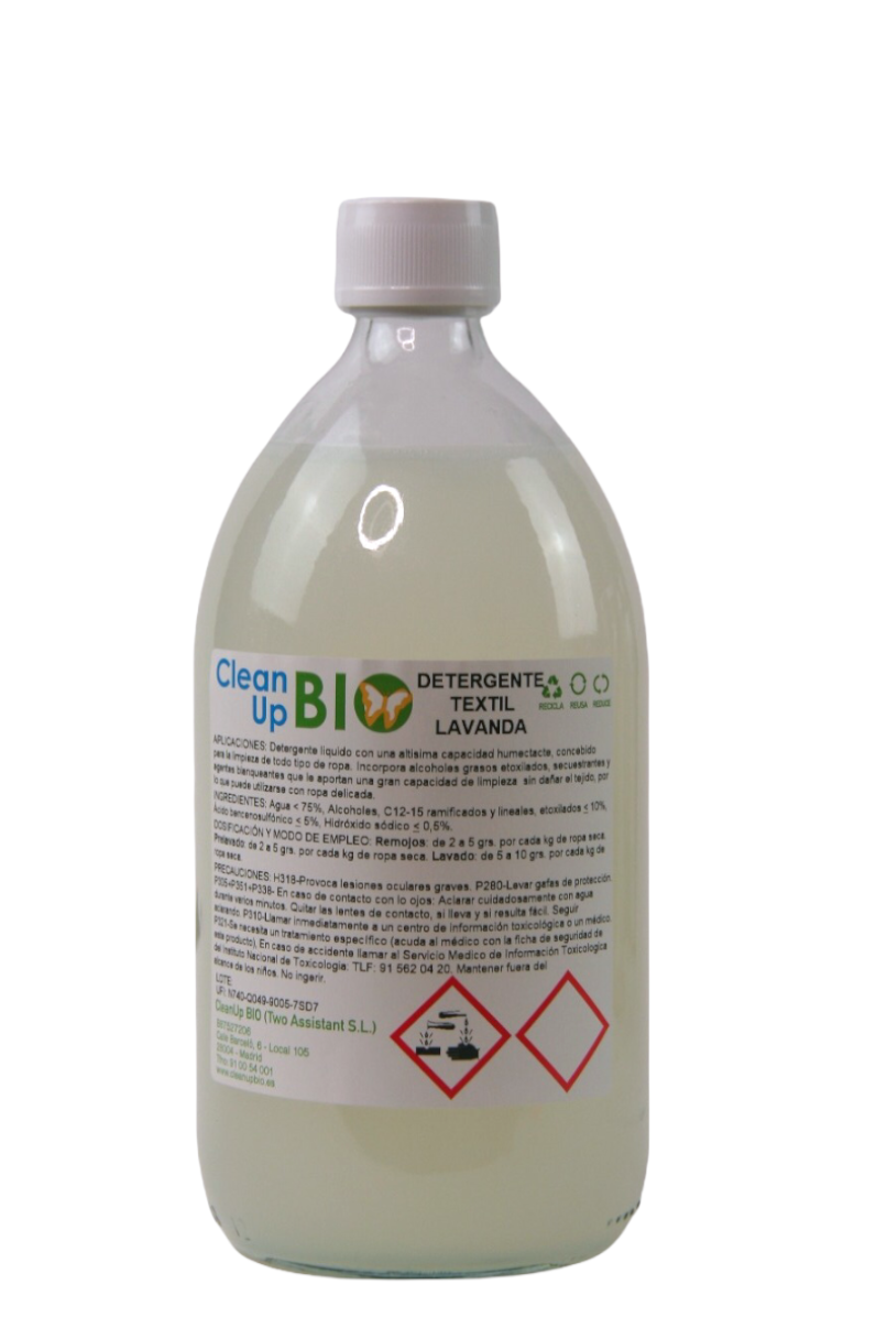 Detergente Textil Neutro Lavanda CleanUp BIO 1L (28 lavados)  - En vidrio retornable