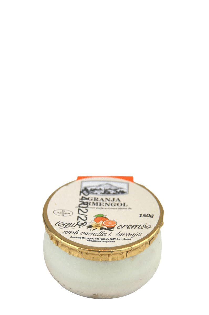 Yogur cremoso de vainilla y naranja 150 g en vidrio retornable - Granja Armengol