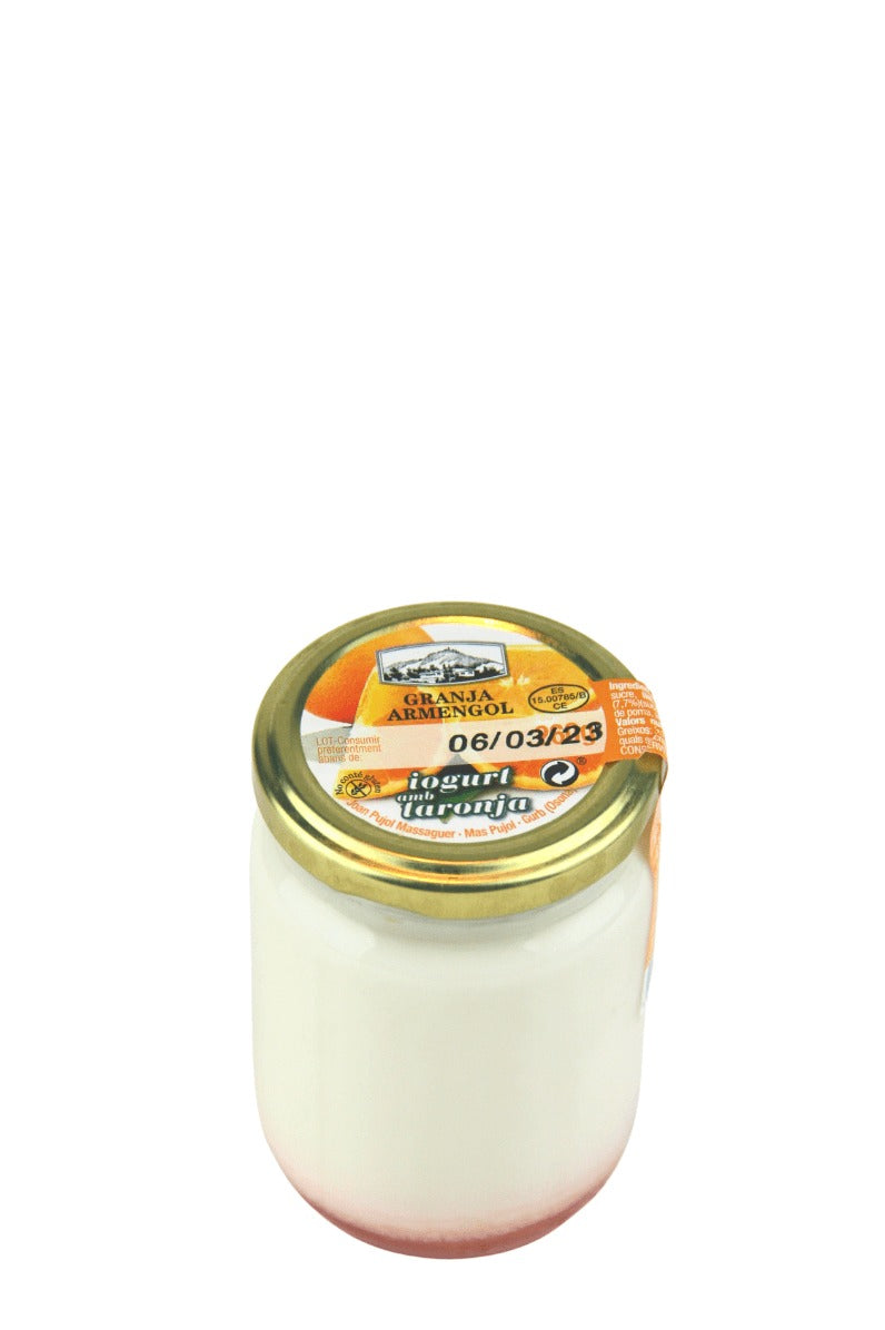 Artisan orange yogurt 260 g in returnable glass - Granja Armengol