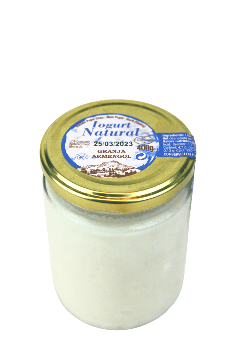 Iogurt artesà natural en vidre retornable 250 g - Granja Armengol
