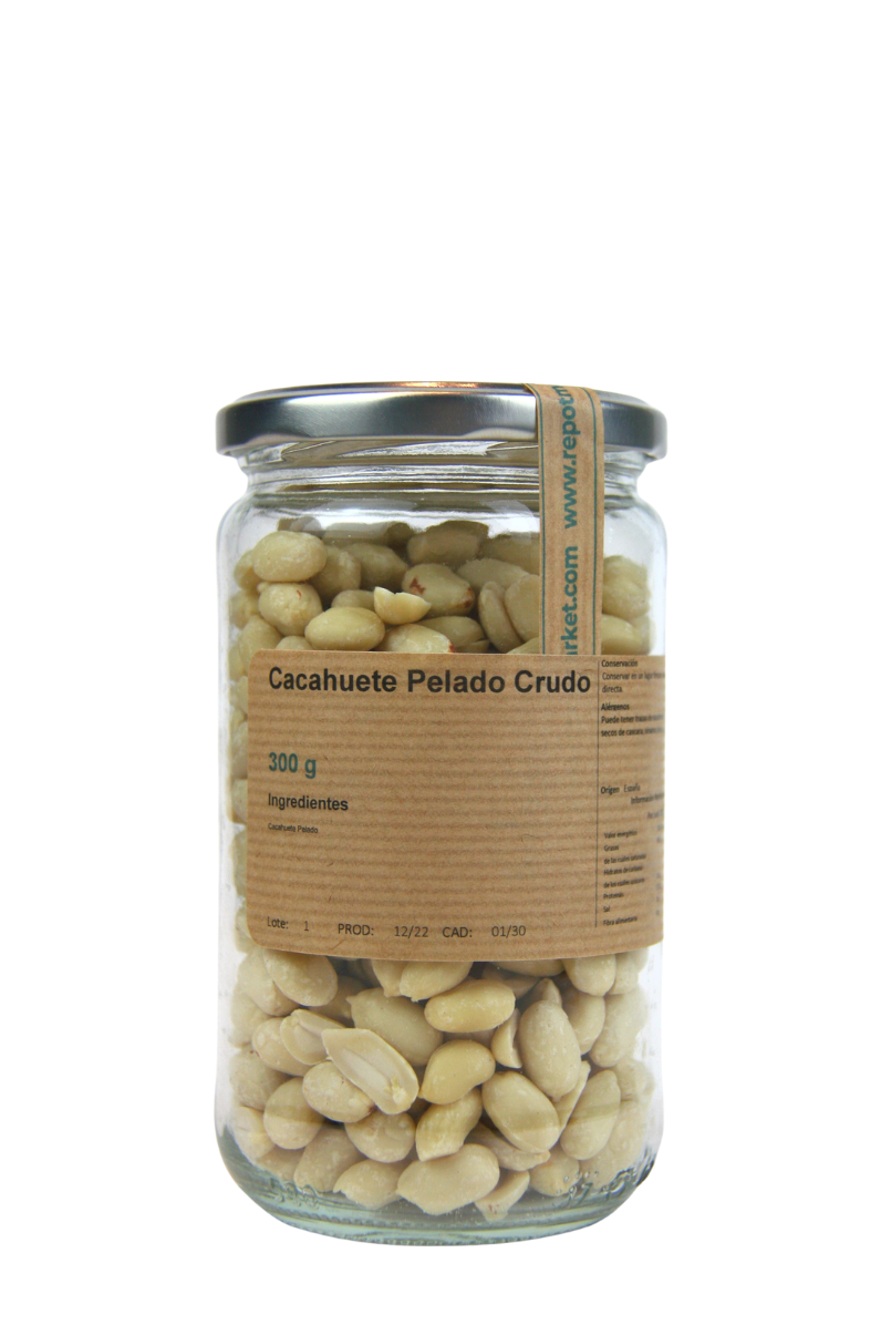 Cacauet pelat cru en vidre retornable 300 g