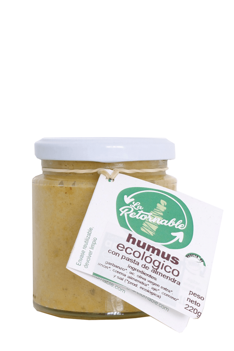 Humus con Pasta de Almendra Ecológico en vidrio retornable 220 g - Re-pot market
